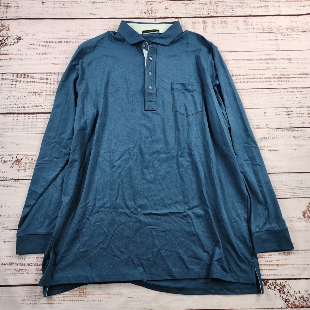 Greyson Apache Long Sleeve Polo Mens XXL Blue Pima Cotton Modal Pocket Golf
